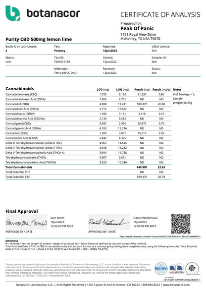 Purity Premium CBD Oil – Lemon Lime Flavor 100% THC-Free (500 MG)